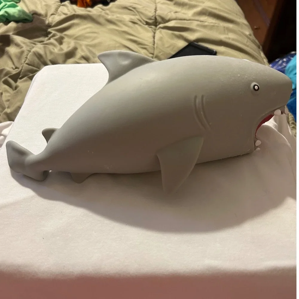 Large Grey Shark Squishy Vinyl Toy 13.5 In Open Mouth Great White Ocean Figure